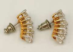 Sparkly 14kt Solid Yellow & White Gold CZ Earrings