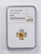 MS68 2018-P Australia $5 Gold Year Of The Dog 1/20 Oz. .999 Gold NGC