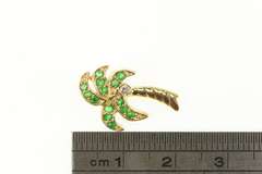 14K Yellow Gold Emerald Diamond Palm Tree Tropical Motif Pendant