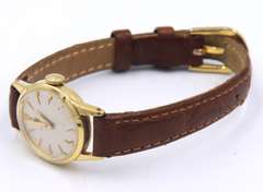 Vintage Omega Round Face Manual Wind Brown Leather Band Watch