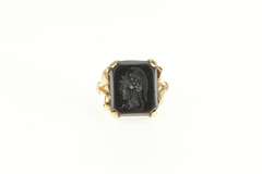 14K Yellow Gold Art Deco Hematite Carved Intaglio Vintage Ring