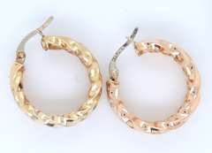 Handsome Tri Color Gold Twisted Hoop Earrings