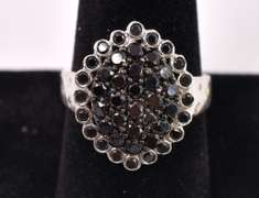 Sterling Silver With Black Onyx Gem Cluster