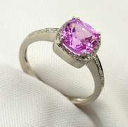 Classy Pink Sapphire & Diamond Ring in 14K WG