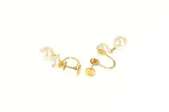 10K Yellow Gold Pearl Dangle Vintage 1960's Screw Back Earrings
