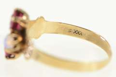 14K Yellow Gold Victorian Opal Syn. Ruby Statement Vintage Ring