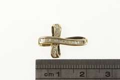 10K Yellow Gold Pave Baguette Diamond Curvy Cross Faith Pendant