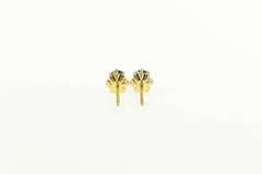 14K Yellow Gold Retro Round Sapphire Solitaire Stud Earrings