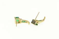 10K Yellow Gold Emerald Cut Syn. Emerald Diamond Accent Earrings