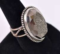 Natural Druzy Quartz Set In Sterling Silver Ring