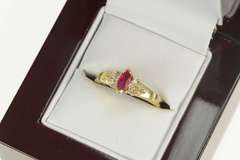 14K Yellow Gold Marquise Ruby Diamond Cluster Engagement Ring