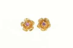 14K Yellow Gold Natural Ruby 3D Rose Flower Statement Stud Earrings