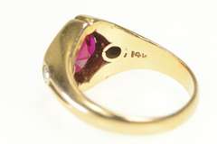 14K Yellow Gold 1960's Cushion Syn. Ruby 0.25 Ctw Diamond Ring