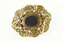 14K Yellow Gold Carved Cameo Seed Pearl Filigree Halo Pin/Brooch