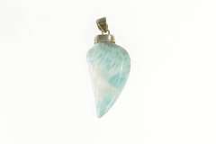 Sterling Silver Carved Larimar Stone Half Heart Talisman Pendant