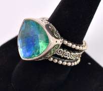 Sterling Ring With Lab Enhanced Blue-green Stone