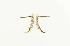10K Yellow Gold Diamond Inset Wavy Design Semi Hoop Bar Earrings