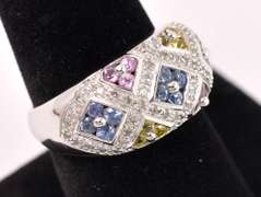 Multi-gem Sterling Silver Ring With Diamonds