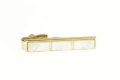 Gold Filled Carved Squared Mother of Pearl Retro Tie Bar