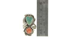 Sterling Silver Native American Coral Turquoise Ornate Ring