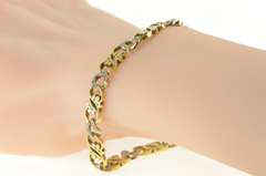 14K Yellow Gold Two Tone Diamond Scroll Filigree Chain Link Bracelet