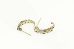 14K Yellow Gold Natural Sapphire Diamond Curved Bar Hoop Earrings