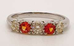 14kt Solid White Gold, Orange Sapphire, & Diamond Band Ring
