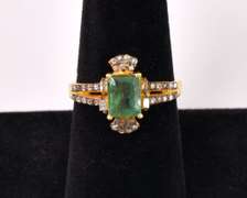 Dazzling 2.11CTW Natural Emerald & 0.27CTW Diamond Ring in Gold Plated Sterling Silver