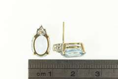 14K Yellow Gold Oval Blue Topaz Diamond Cluster Accent Earrings