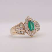18kt Solid Yellow Gold, Emerald, and Diamond Ring