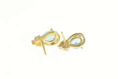 14K Yellow Gold Pear Blue Topaz Diamond Cluster Stud Earrings