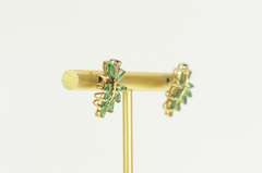 14K Yellow Gold Marquise Emerald Diamond Wavy Cluster Earrings