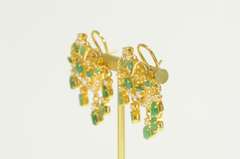 22K Yellow Gold Natural Emerald CZ Encrusted Fringe Statement Earrings