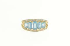 14K Yellow Gold Graduated Emerald Blue Topaz Statement Ring