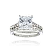 CZ Engagement Ring Set in Sterling Silver