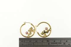 10K Yellow Gold Round Amethyst Cherub Baby Angel Hoop Earrings