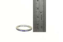 14K White Gold Art Deco Princess Syn. Sapphire Eternity Band Ring