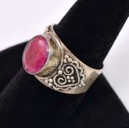 Sterling Silver Ring With Enhanced Ruby