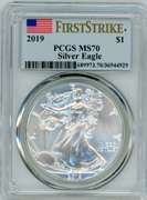 2019 BU Silver Eagle in PCGS MS70 First Strike