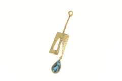 14K Yellow Gold Modernist Turquoise Geometric Drop Artisanal Pendant
