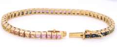 Attractive Yellow Gold approximate 10.20ctw Multi Color Sapphire Channel Set Bracelet