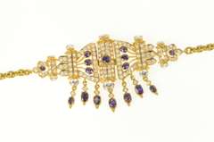 22K Yellow Gold Amethyst CZ Encrusted Collar Cable Chain Necklace