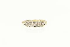 14K Yellow Gold 1950's Heart Five Diamond Wedding Band Ring