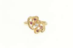 10K Yellow Gold 1950's Natural Ruby Diamond Heart Bypass Ring