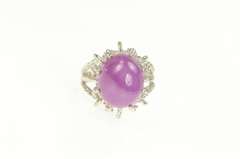 14K White Gold Oval Syn. Star Ruby Cabochon Ornate Cocktail Ring