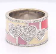 Charming White Gold Pave Diamond Heart Enamel Ring