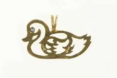 14K Yellow Gold Sapphire Duck Decoy Cut Out Animal Charm/Pendant
