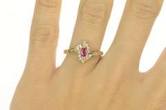 10K Yellow Gold Marquise Ruby Diamond Halo Engagement Ring