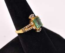 Dazzling 2.11CTW Natural Emerald & 0.27CTW Diamond Ring in Gold Plated Sterling Silver