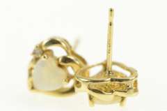 14K Yellow Gold Heart Opal Diamond Accent Love Stud Earrings